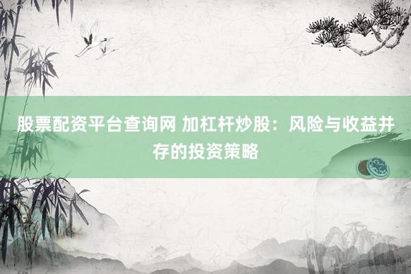 股票配资平台查询网 加杠杆炒股：风险与收益并存的投资策略