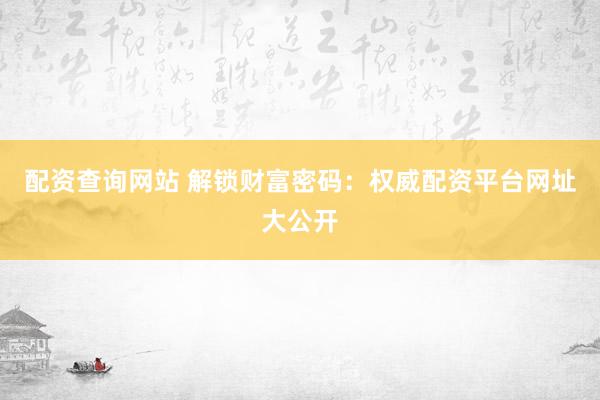 配资查询网站 解锁财富密码：权威配资平台网址大公开