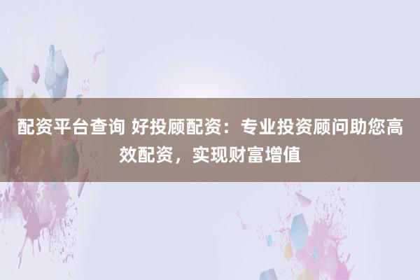 配资平台查询 好投顾配资：专业投资顾问助您高效配资，实现财富增值