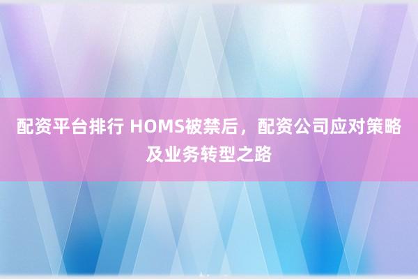 配资平台排行 HOMS被禁后，配资公司应对策略及业务转型之路