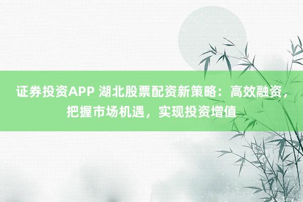 证券投资APP 湖北股票配资新策略：高效融资，把握市场机遇，实现投资增值