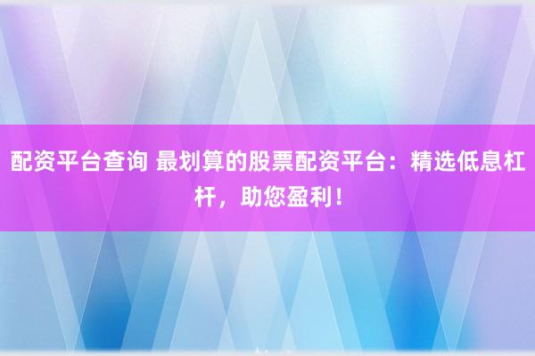 配资平台查询 最划算的股票配资平台：精选低息杠杆，助您盈利！