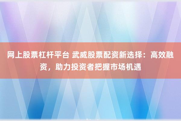网上股票杠杆平台 武威股票配资新选择：高效融资，助力投资者把握市场机遇