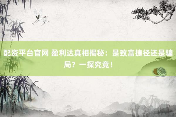 配资平台官网 盈利达真相揭秘：是致富捷径还是骗局？一探究竟！