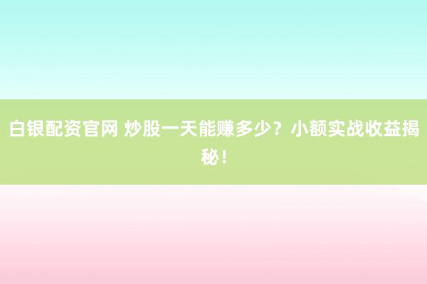 白银配资官网 炒股一天能赚多少？小额实战收益揭秘！