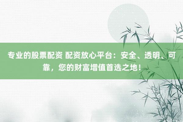 专业的股票配资 配资放心平台：安全、透明、可靠，您的财富增值首选之地！