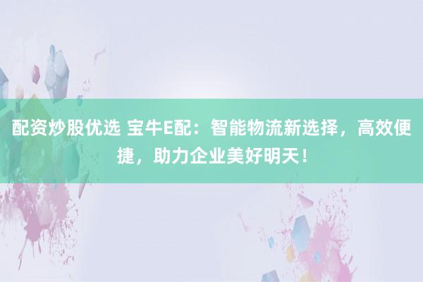 配资炒股优选 宝牛E配：智能物流新选择，高效便捷，助力企业美好明天！