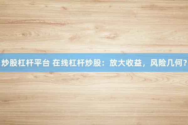 炒股杠杆平台 在线杠杆炒股:放大收益,风险几何?