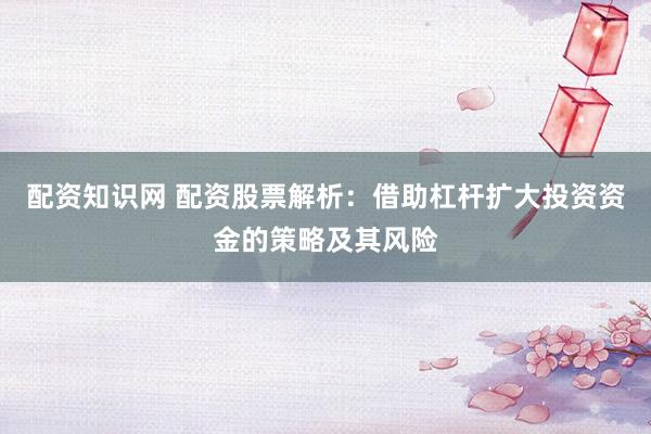 配资知识网 配资股票解析:借助杠杆扩大投资资金的策略及其风险