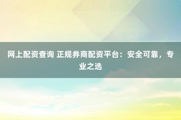 网上配资查询 正规券商配资平台:安全可靠,专业之选