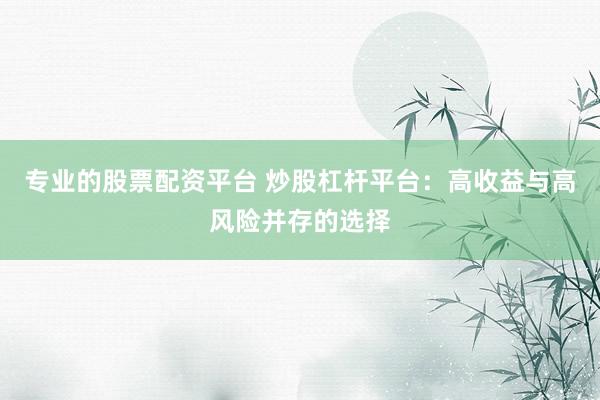 专业的股票配资平台 炒股杠杆平台：高收益与高风险并存的选择