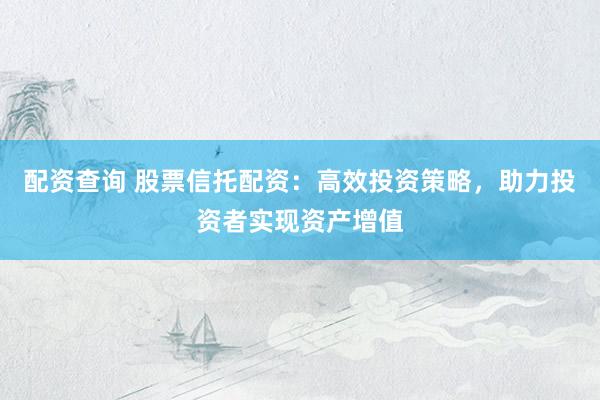 配资查询 股票信托配资：高效投资策略，助力投资者实现资产增值