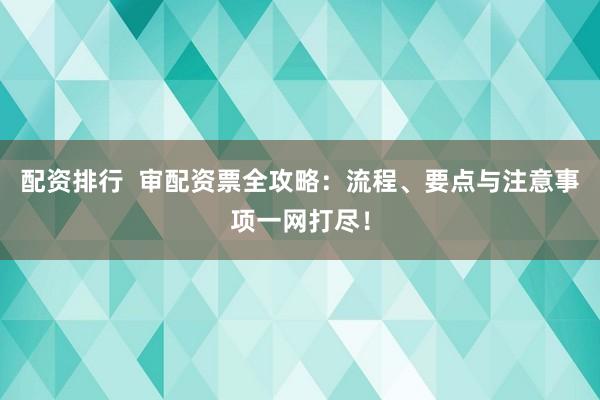 配资排行  审配资票全攻略：流程、要点与注意事项一网打尽！